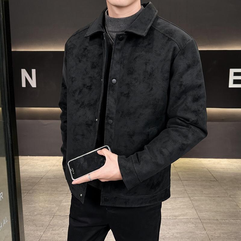 Winter New Leather Clothing Trend Men's Casual Lapel Warm Cold White