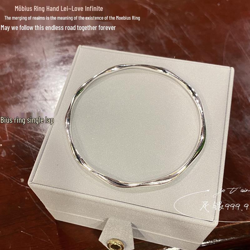 Chinese Twisted Mobius Pure Silver Bangle Bracelet, Sterling Silver 9999 58mm, 17.5g