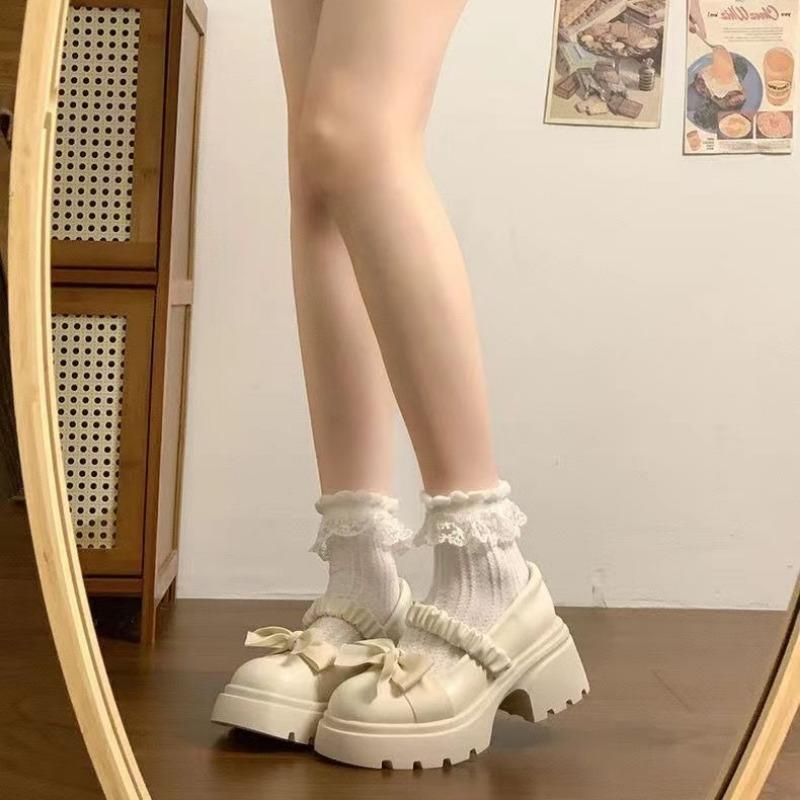 Fashion Japanese Style bowknot JK Thick Heel Mary Jane Women's Shoes Summer Vintage French Slip-On PU Leather Chunky Cosplay Pumps