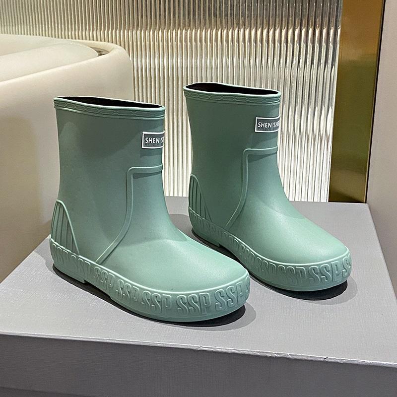 Women's Mid To Short Tube Rain Boots With Waterproof And Anti Slip Flat Heels, Casual Outdoor Rain Boots
