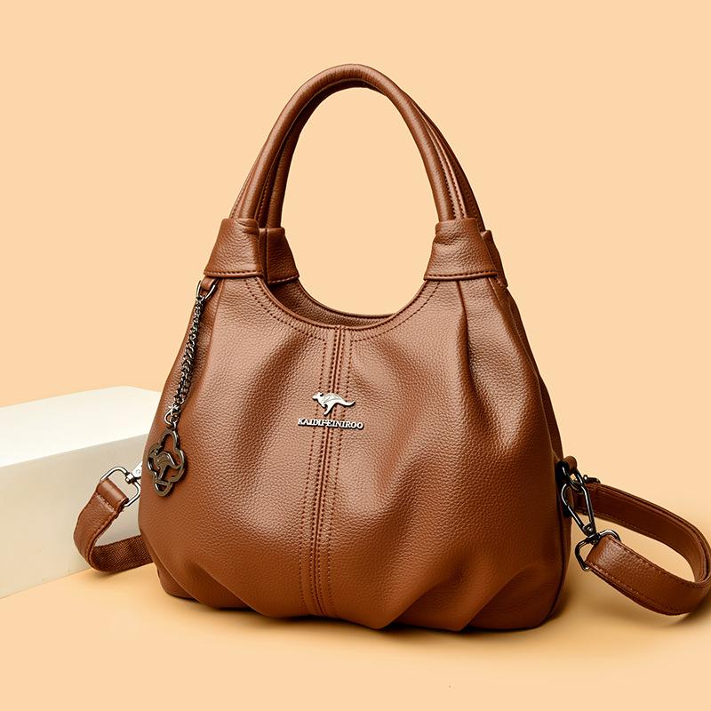 Ladies' Handbag, Soft Leather Single-shoulder Bag for Women, Retro Large-capacity Mom Bag Casually