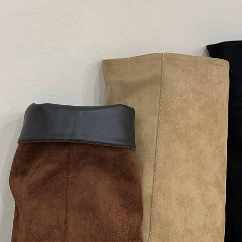 Fashion Fashion Pointed Toe Party Modern Ladies Knee High Boots Female Thin Heels Shoes Flock Women Long Boots Slip On Shoes Pumps lady