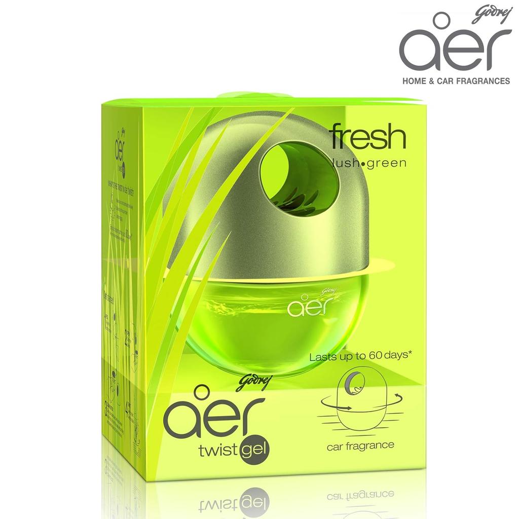 Godrej Aer Twist Car Air Freshener Fresh Lush Green 45 G Long Lasting Gel Diffuser For Dashboard And Cup Holder