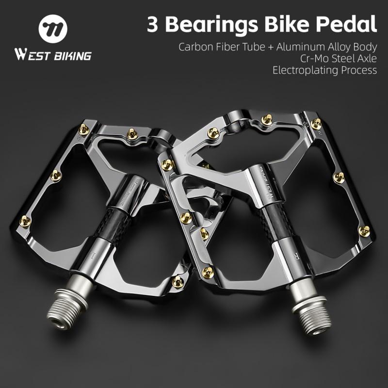 WEST BIKING 3 Bearing Bicycle Pedals Electroplated Aluminum MTB Road Bike Carbon Fiber Tube Anti-slip Pedals Bicycle Accessories