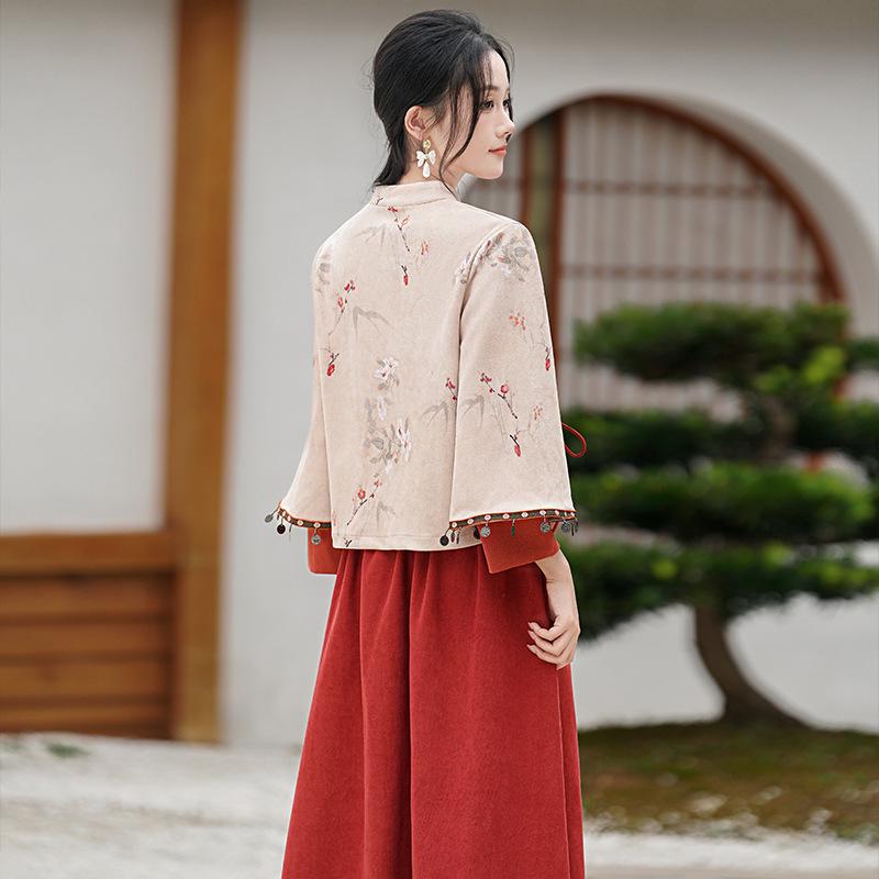 2024 Autumn/Winter Chinese Style Retro Tang Suit Hanfu Cheongsam Top & Tea Set