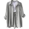 European and American Women's Crinkle Lapel Shirt & High Waist Shorts Two-Piece Set