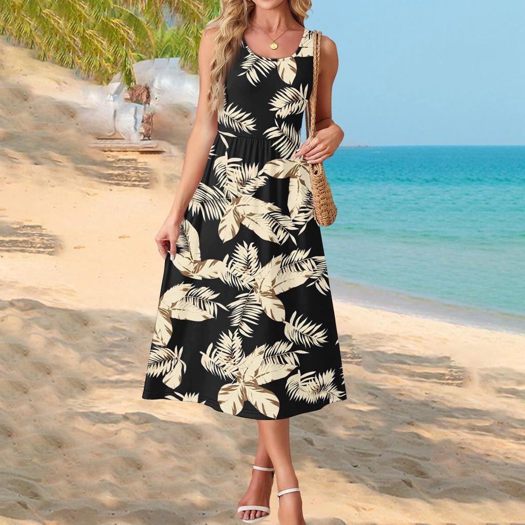 Modisches Damen-Sommerkleid, elegante Freizeitkleidung, Strandurlaub-Sonnenrock mit Taschen