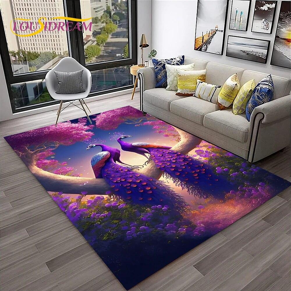 Dream Exquisite Peacock Bird Animal Koberec pro domácí obývací pokoj Ložnice Pohovka Rohožka Dekor, Koberec pro děti Neklouzavá podložka