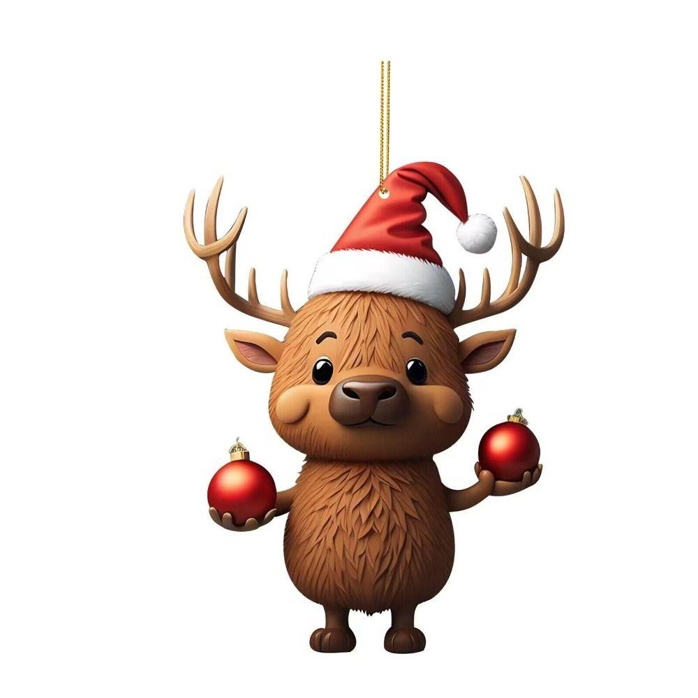 Cartoon Elk Hanging Oranments 2D Acrylic Christmas Elk Fashion Xmas Tree Elk Pendants  New Years