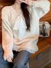 Women's Lace Splicing Long-Sleeve Loose Sweater - Cozy, Thick Knit Pullover for Autumn/Winter