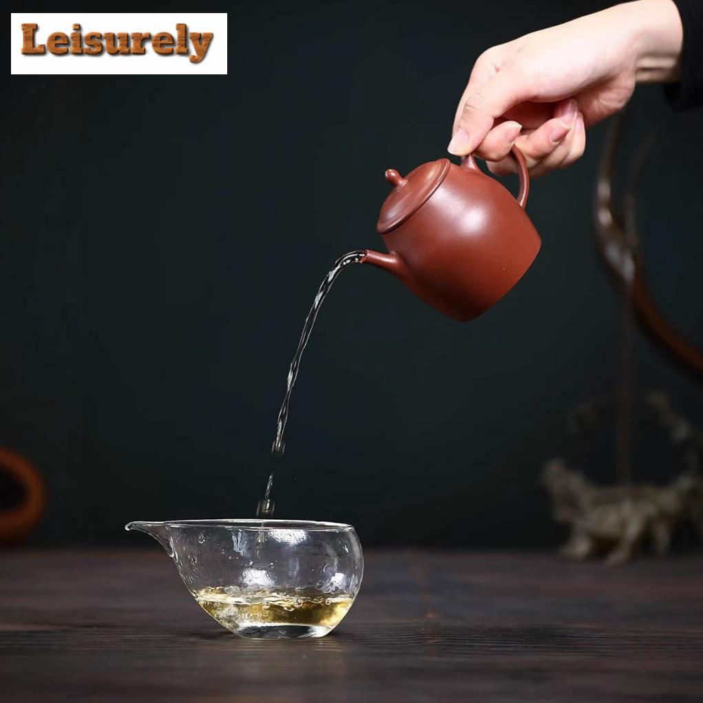 200 ml ästhetische Yixing-Teekanne aus lila Ton, handgefertigt, schlicht, rund, mit Roherz, Drachenblut, Sand, Schlamm, Wasserkocher, Zisha-Teeservice, Geschenk