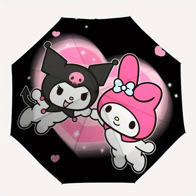 Kuromi,My Melody Automatic Folding Umbrella-Simple 8-Rib Design, Bright Cartoon Pattern, Durable Iron Frame, Suitable For Travel, Outdoor, B