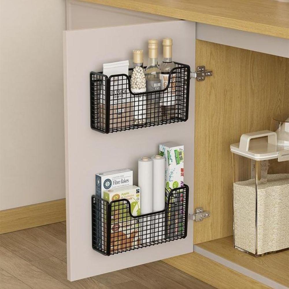 Kitchen Cabinet Door Inner Shelf Storage Box Door Rear Hook Plastic Wrap Bag Cabinet Door Hanging Basket Storage Rack
