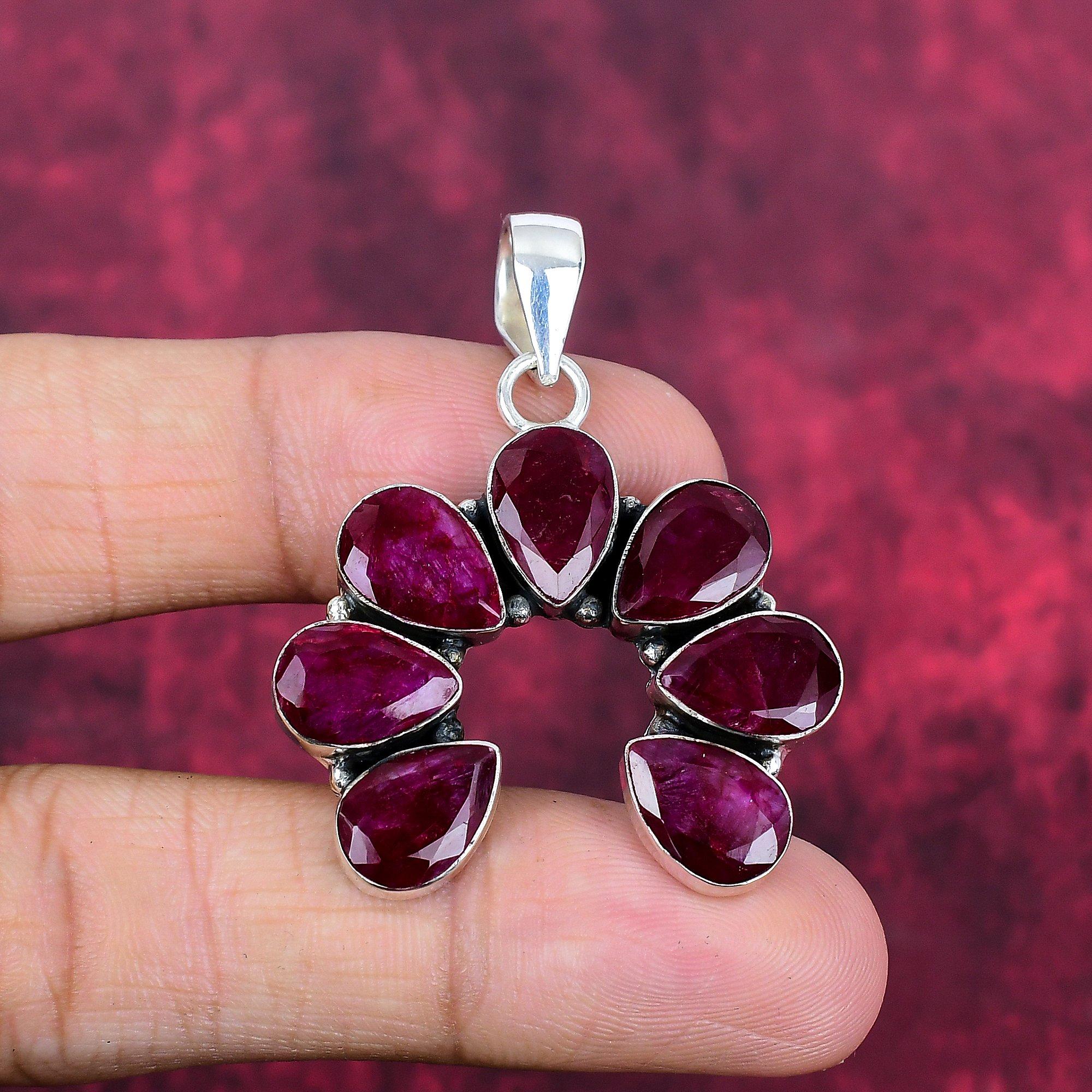 

Ruby Jewelry, 925 Solid Sterling Silver Pendant Handmade Gemstone Jewelry, Gifts For Wife Brand New Pendant 1.77 Inches