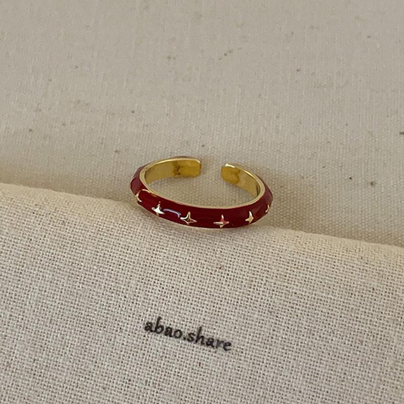 Vintage Red Drip Oil Open Ring Women Geometric Cool Sweet Exquisite Adjustable Band Fashion Accessory Christmas New Year Gift