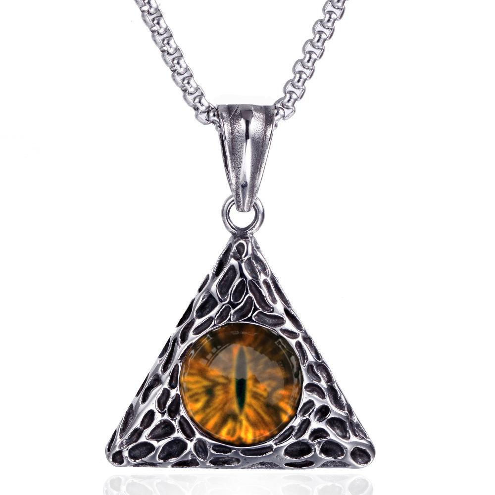 New European and American Hip Hop Trendy Hell Triangle Eyes Titanium Steel Necklace Pendant for Men and Women