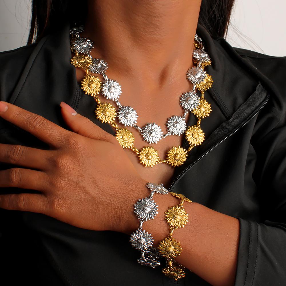 Stainless Stain Flower Jewelry Sets For Women 18K Gold Plated Chrysanthemum Necklace Bracelet Set Wedding Party Jewelry Gifts
