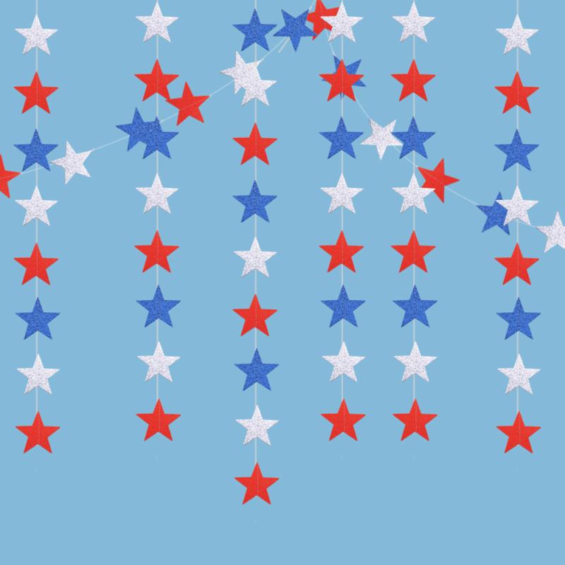 Patriotisches Dekorationsset zum 4. Juli Blau Rot Silber Sternen Girlanden Kette für den Unabhängigkeitstag