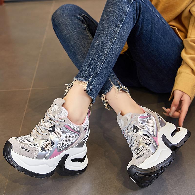 Thick sole heightening 10CM dad shoes women's summer new mesh breathable sports casual shoes small man