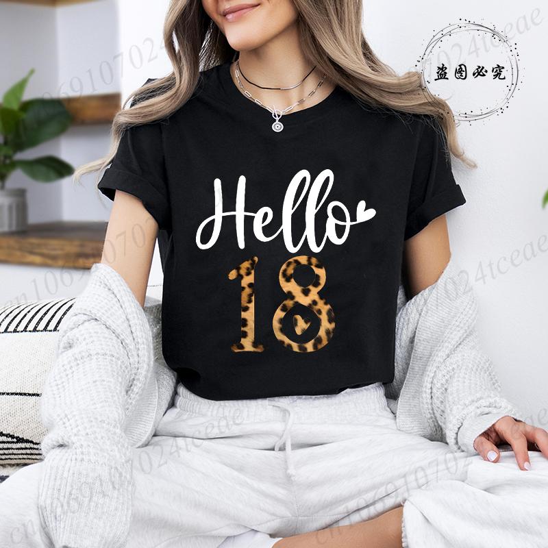 Unisex's Funny Short Sleeve Shirt It's My 18th Birthday Leopard Printed T-Shirts Round Neck Tee Shirt Birthday Party Girls Tops