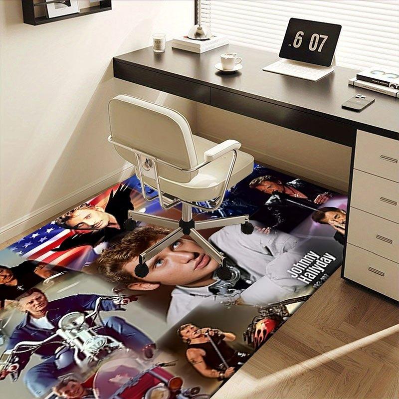 Johnny Hallyday Tribute Poster CollageOffice Mat Perfect for Home Decor Office Desk Chair Rugs Chair Carpet for office Polyester Chair Mat G