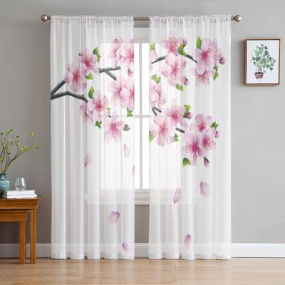 Zasłony z tiulu Sakura do salonu, sypialni, świąteczne, szyfonowe, przezroczyste, kuchenne