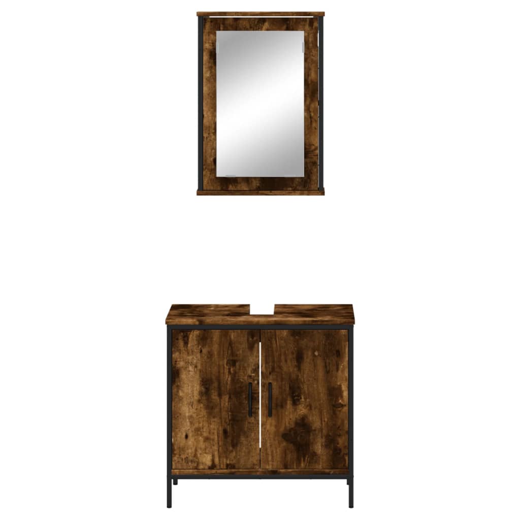2 Piece Bathroom Furniture Set Smoked Oak Wood Based Material
