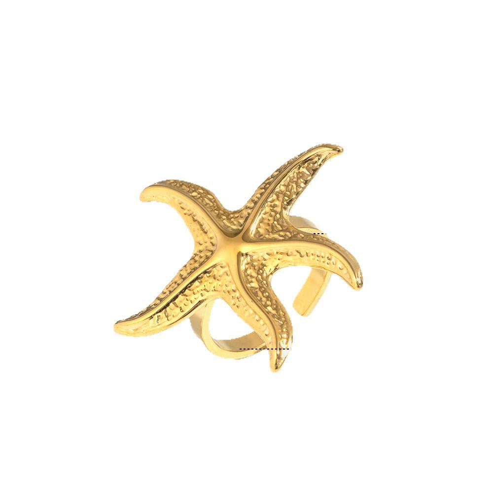 Stainless Steel Starfish Ring: Women's Beach Vacation Style, Colorfast Titanium, High-End Feel