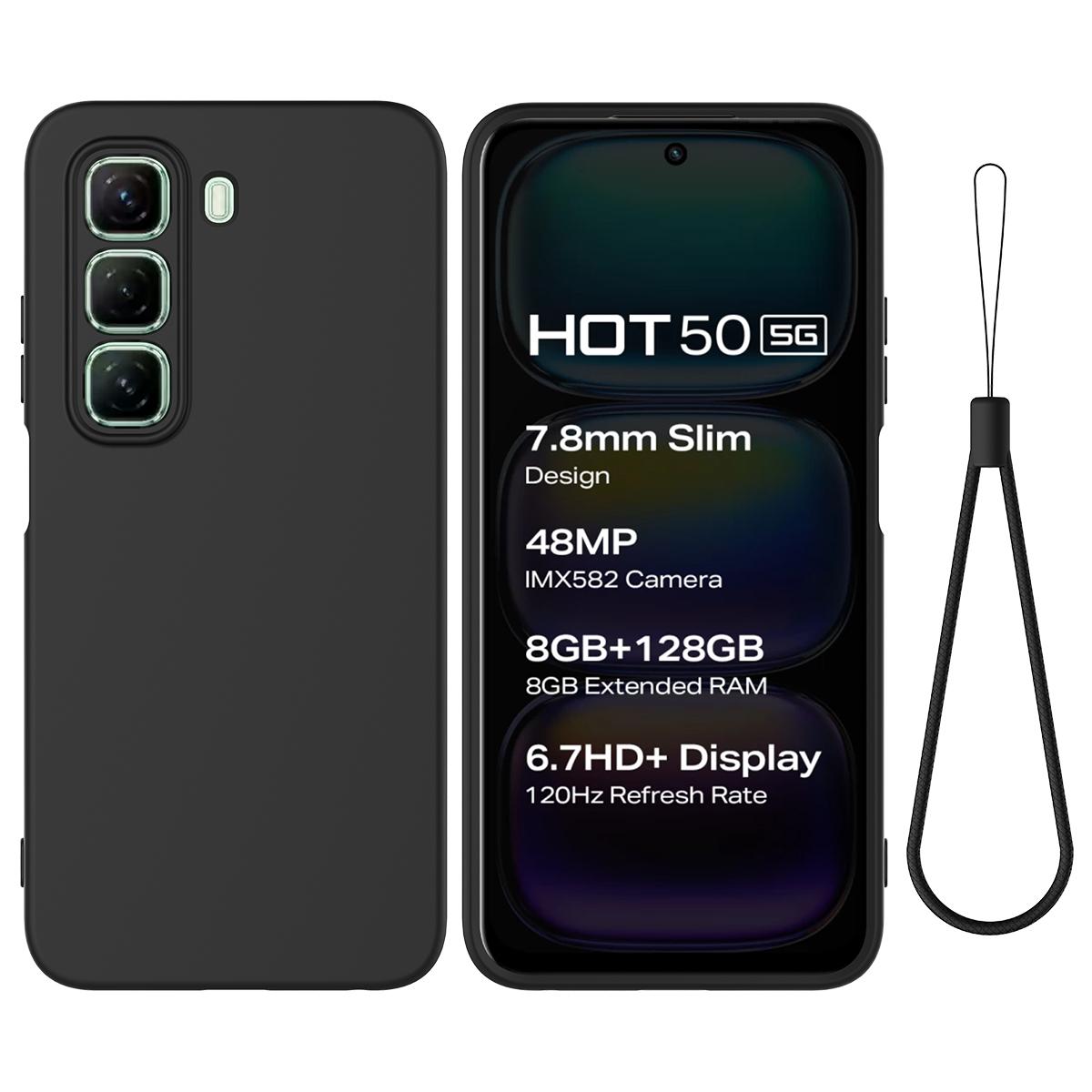 

For Infinix Hot 50 5G Case Liquid Silicone Anti-Scratch Phone Cover with Hand Strap A
