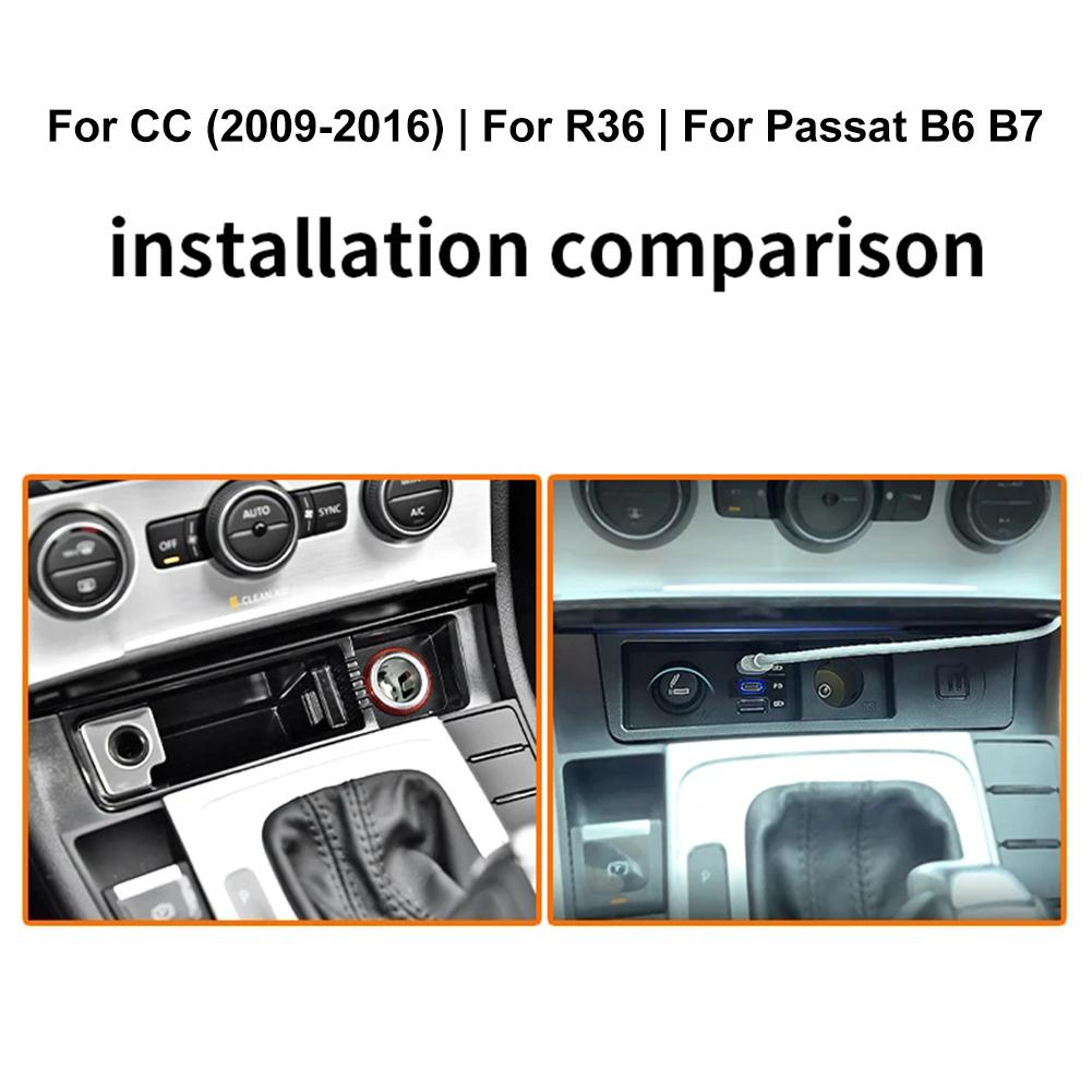 Car Charger Socket TYPE-C Port Charger In Car On The Road ABS Material 1 TYPE-C Port 2 Round Holes 2 USB Ports