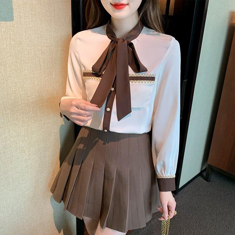 Fashion Chiffon Blouse Women With Bow Tops Office Lady Elegant Womens Shirt Sweet Loose Female Clothing Blusas 24693