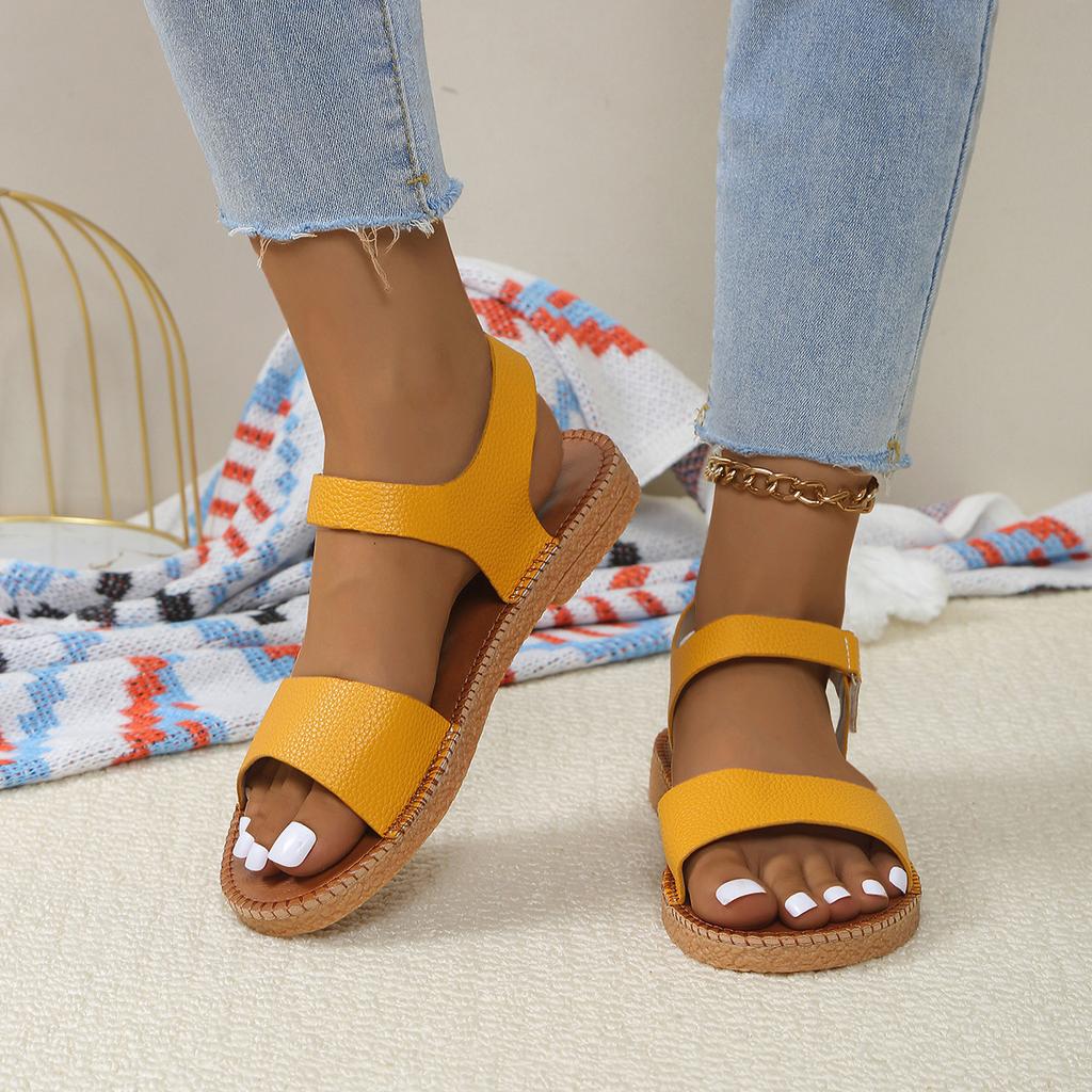 Fashion Large-sized Fashionable and Versatile Flat Sandals 2025 Summer New Velcro Open-toe Sandals for Wearing Over Beach Sandals