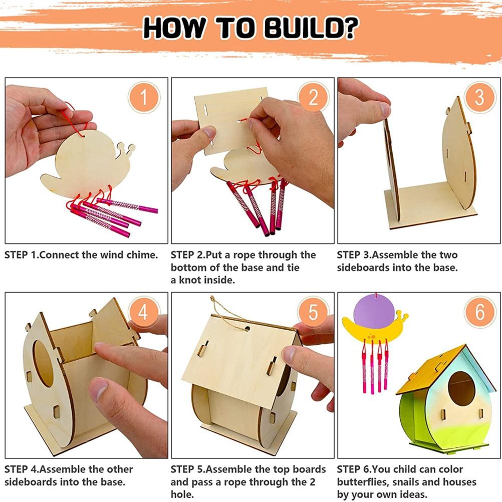2er-Pack Kunst und Handwerk für Kinder DIY Holz-Vogelhaus Windspiel Bastel-Malkits für Mädchen Jungen