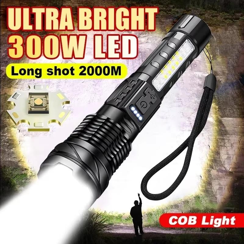 Strong Light Flashlight with Fast Typ-c Charging for Outdoor Lighting, Clear Laser Flashlight with Cob Warning Side Work Light