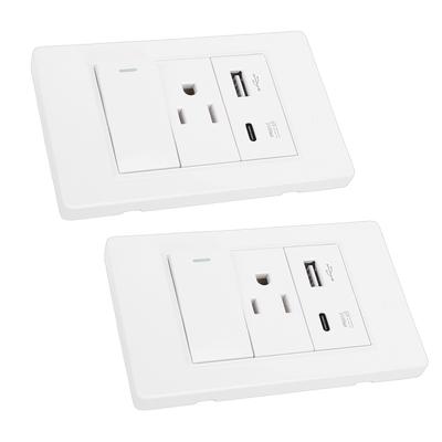 2PCS Wall Outlet with Single Control   15A 3 Prong AC 10W USB Type C 2.1A Port Wall Receptacle Outlet