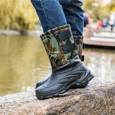 Fashion Winter Men's Rain Boots Outdoor Waterproof Casual Cotton Shoes Non Slip Fishing Boot Plush Warm Snow Boots Mid-calf Cotton Botas