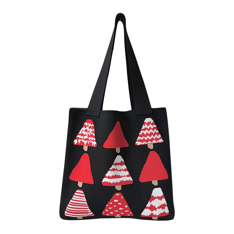 Creative Cartoon Christmas Tree Knitted Handbag Women Trend Large Capacity Student Bag Shoulder Bag
