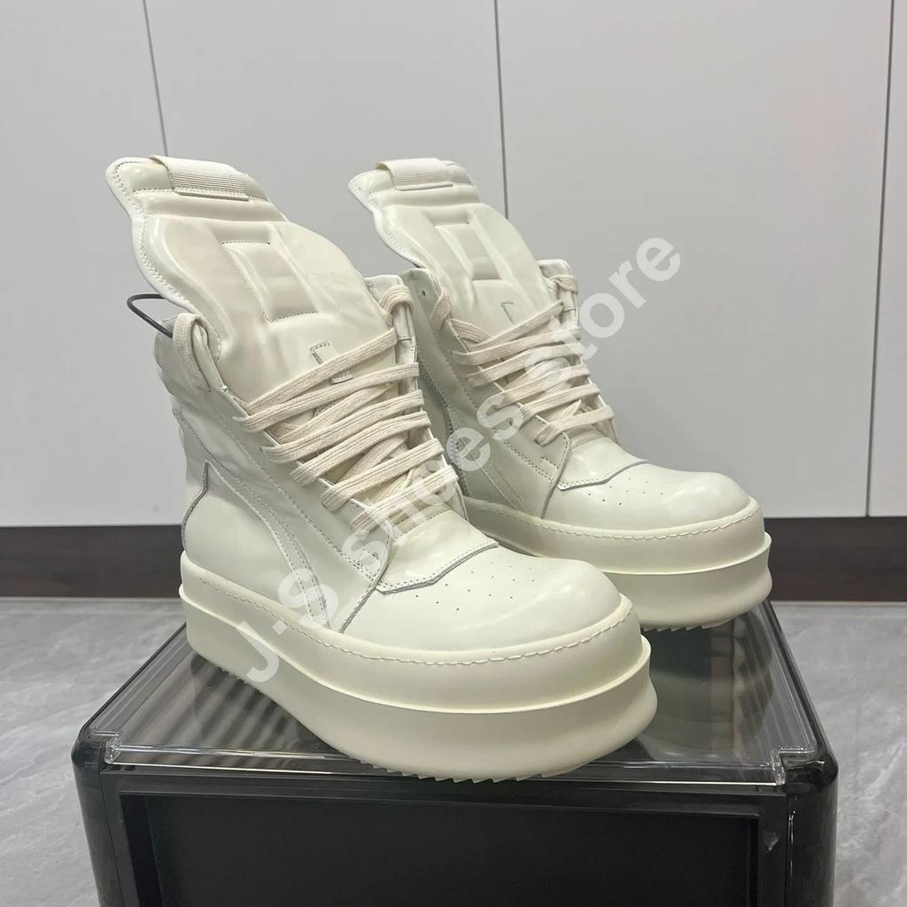 R-o Boots Men Shoe High Top Ivory White Leather Sneaker Women Ankle Boot 6cm Thick Sole Shoes Height Increasing Zip Sneakers