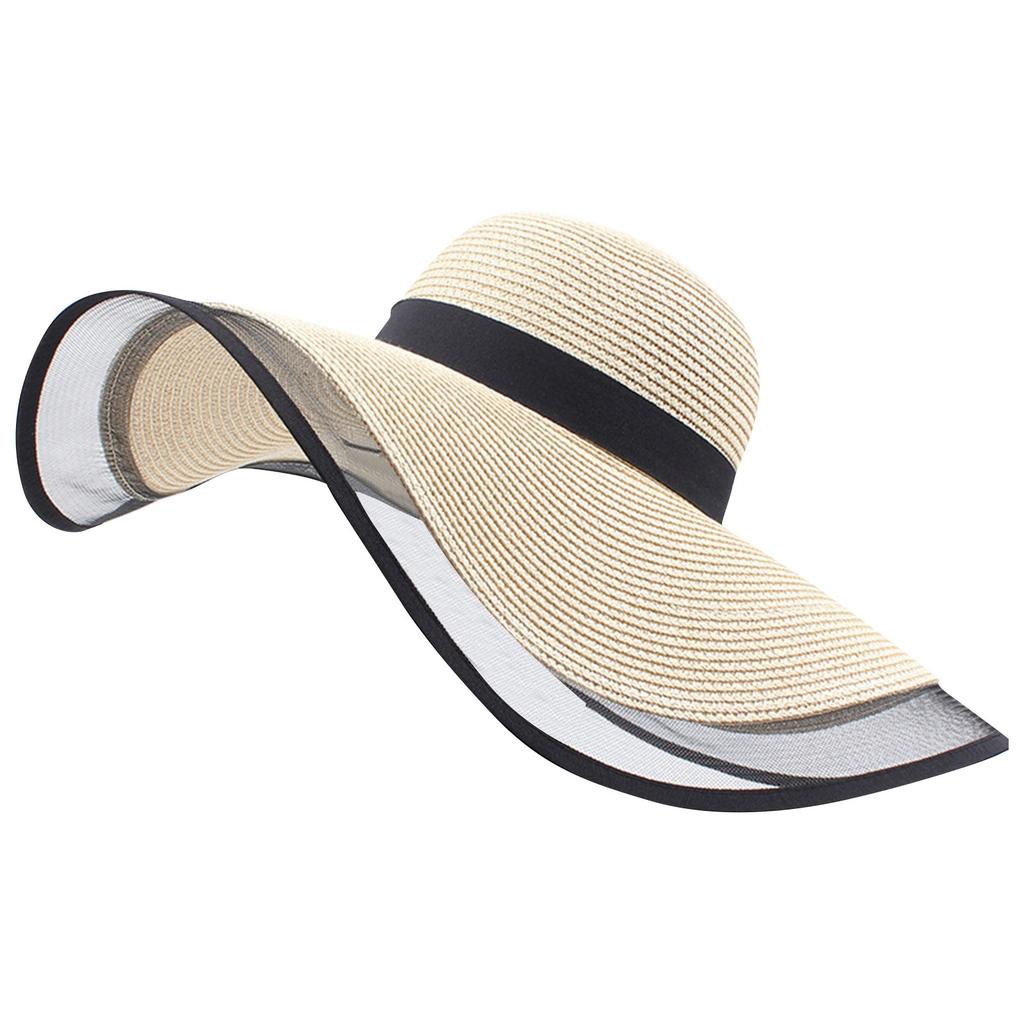Ladies' Solid Color Woven Wide Brimmed Sun Hat