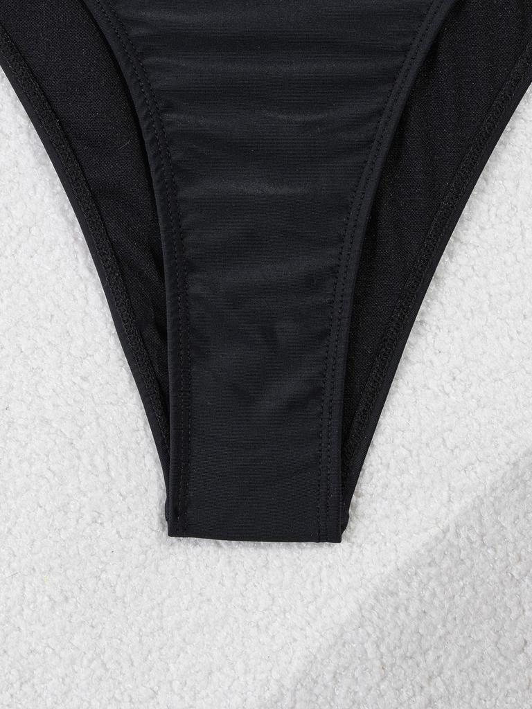 Women's Swimsuit Black Deep V Sexy High Waist One Piece Swimsuit