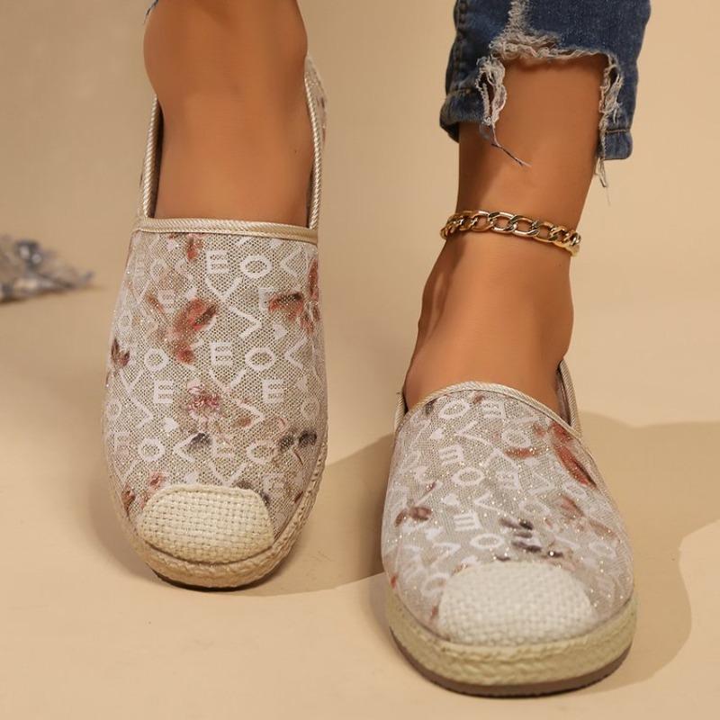 Fashion Plus Size Flat Tweed Cotton Shoes Women's Autumn/Winter New Butterfly Sequin Fashionable Versatile Slip-On Shoes Rubber Upper