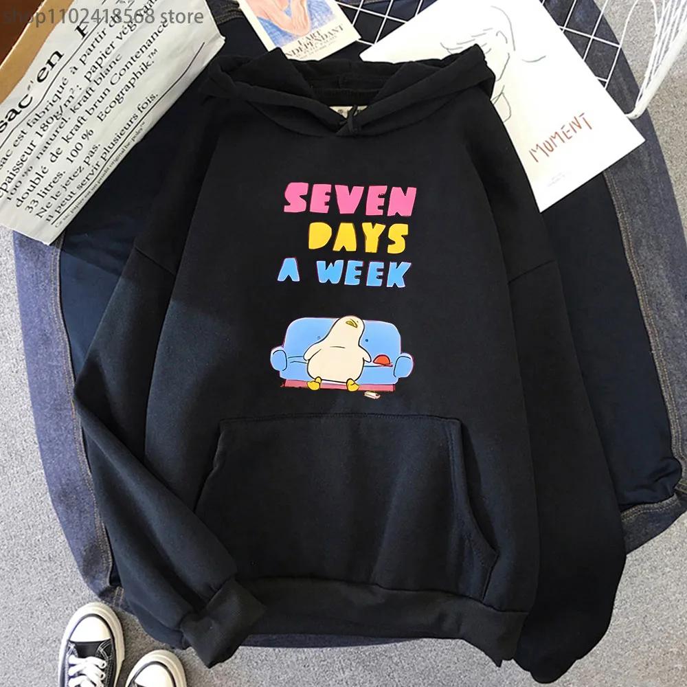 Seven Days A Week HoodiesDuck Kawaii Cartoon Sweatshirts Korean Style Casual Women Winter Coats Clothing for Girls Tops