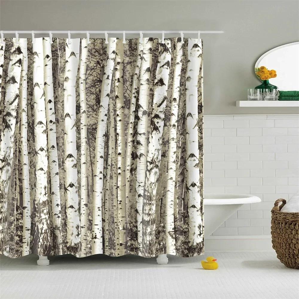 3D Tree Scenery Shower Curtains Bathroom Curtains High Quality Waterproof Polyester Bath Curtain with 12 Hooks for Home Decor