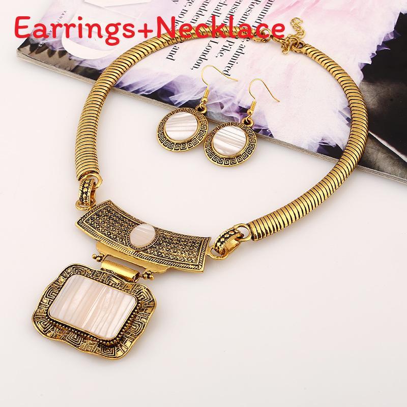 Geometric Alloy Necklace Earrings With Vintage Finish For Boho Fashion And Daily Wear