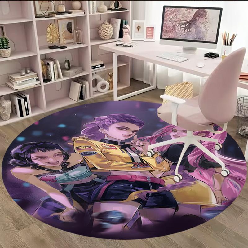 1pc KPop Demon Hunters9 Print Round Carpet Chair Round Carpet Suitable for Bedroom Living Room Home Decorative Carpet
