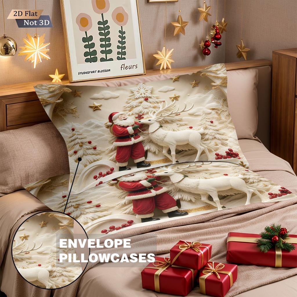 3 imitation relief Santa Claus Merry Christmas print coreless bedding set multi size bedroom bedding decoration machine washable