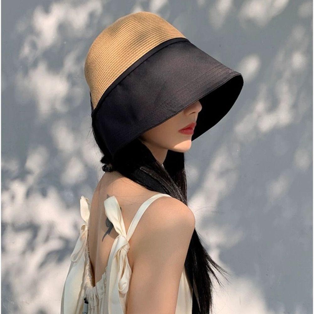 Weave Straw Hat Shade Sun Caps Sunscreen Bucket Hat Breathable Beach Fisherman Hat  Girls