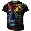 3D Harajuku Tiger Pattern Pánská trička Hip Hop Punk Styl Streetwear Móda Pulovr s krátkým rukávem do O Tričko nadměrné velikosti