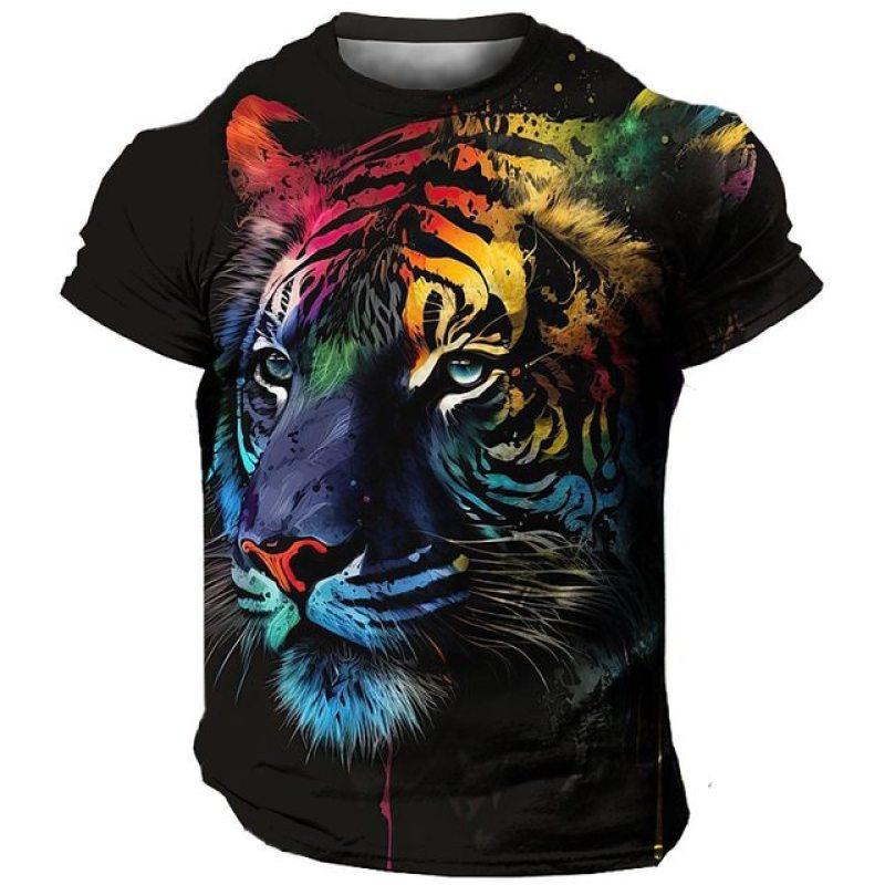 3D Harajuku Tiger Pattern Pánská trička Hip Hop Punk Styl Streetwear Móda Pulovr s krátkým rukávem do O Tričko nadměrné velikosti