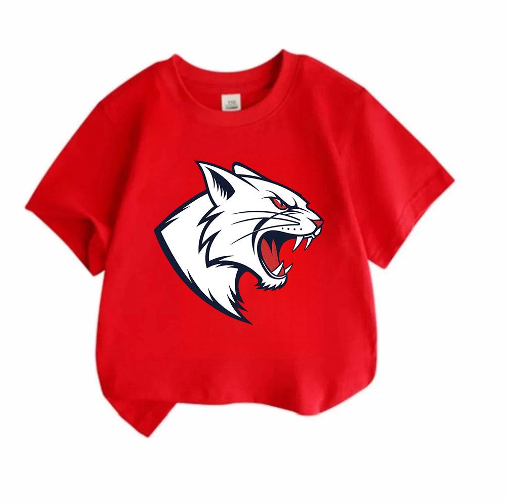 Kids Boys Girls 100% Cotton Crew Neck Short Sleeve T-Shirt, Cool Angry Wild Bobcat Mascot Print Casual Breathable Tee for Daily School Outdoor Activit